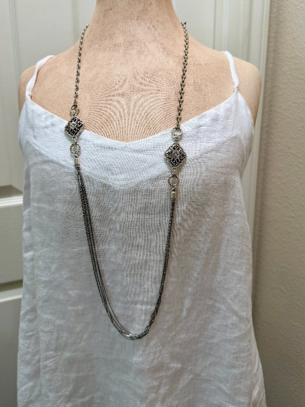 Brighton Women's Elegant Charm Long Adjustable Necklace Silver Plated & Crystals - Picture 2 of 15